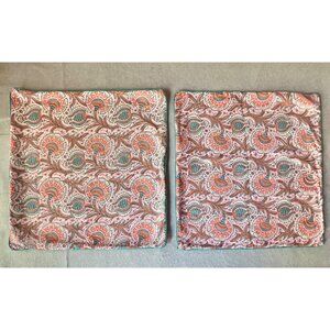 Roberta Roller Rabbit Floral Pillow Covers Pair 22" X 21.75" Orange Green Cream